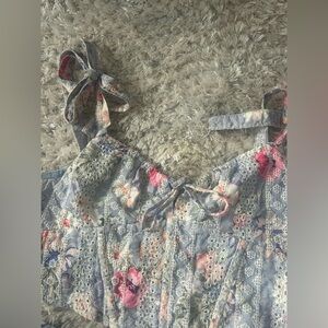 Dance & Marvel Blue and Pink Lace Top